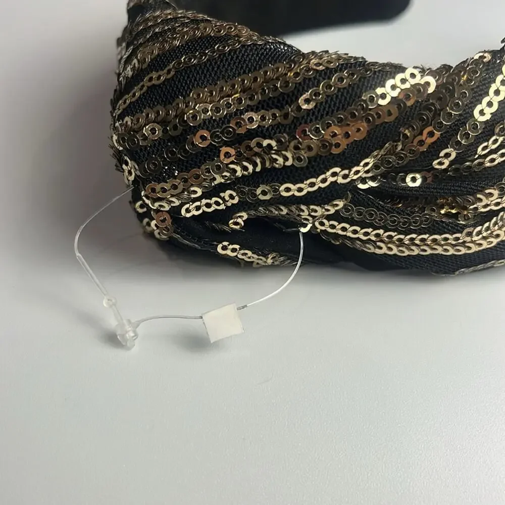 ANTHROPOLOGIE • Black/Gold Metallic Sequin Knotted Headband